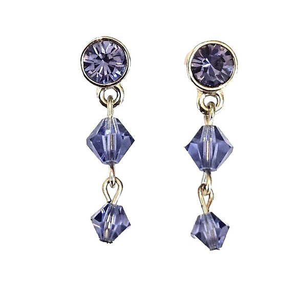 Swarovski Crystal Dangle Drop Periwinkle Blue Earrings - Picture 1 of 2